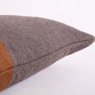 Small Brown Beige Color Blocked Lumbar Pillow 12x20" Handwoven  Cover